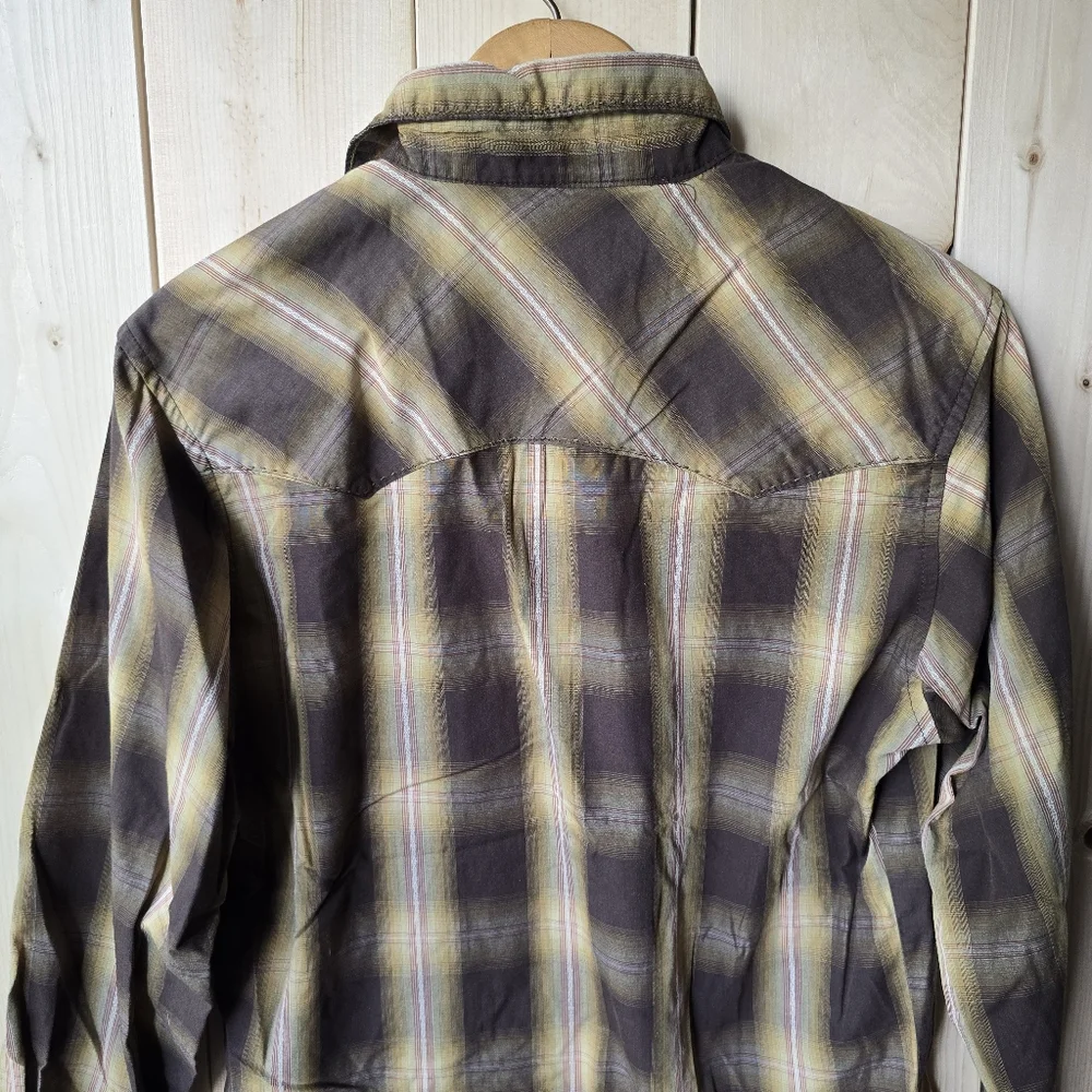 Wrangler Western Long Sleeve Pearl Snap Button Up Plaid Shirt Mens - Picture 8 of 8